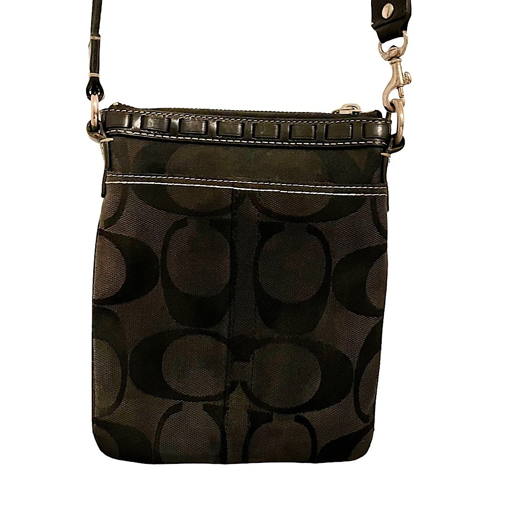 Coach Vintage Black Leather Signature Fabric Crossbody Pouch Handbag w/Snakeskin